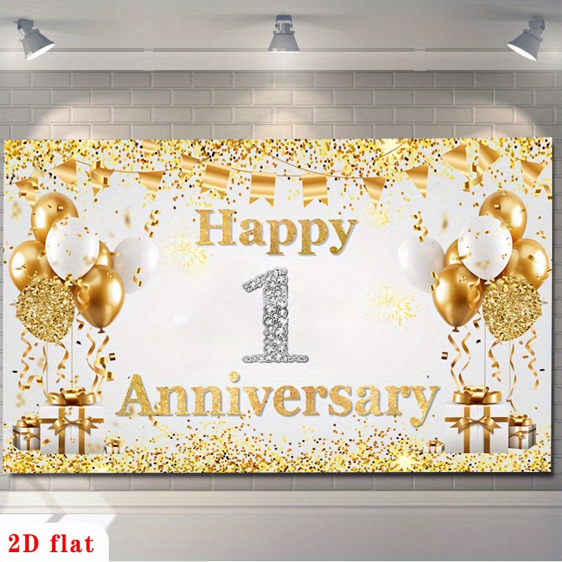 Party Banner Gold - 2D 평면 골드 화이트 해피 1주년
