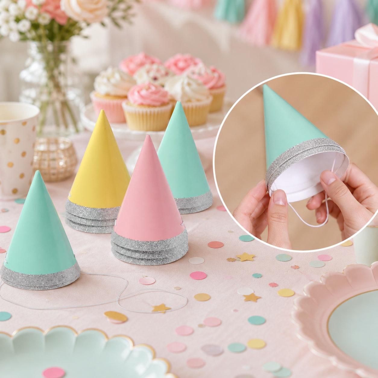 Party Hat Cone - 10개입 4인치 미니 글리터 파티 모자