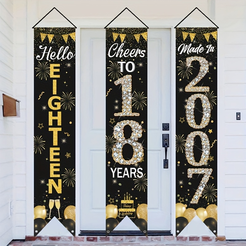 Party Banner Gold - 2D 3개 세트 18번째 생일 도어