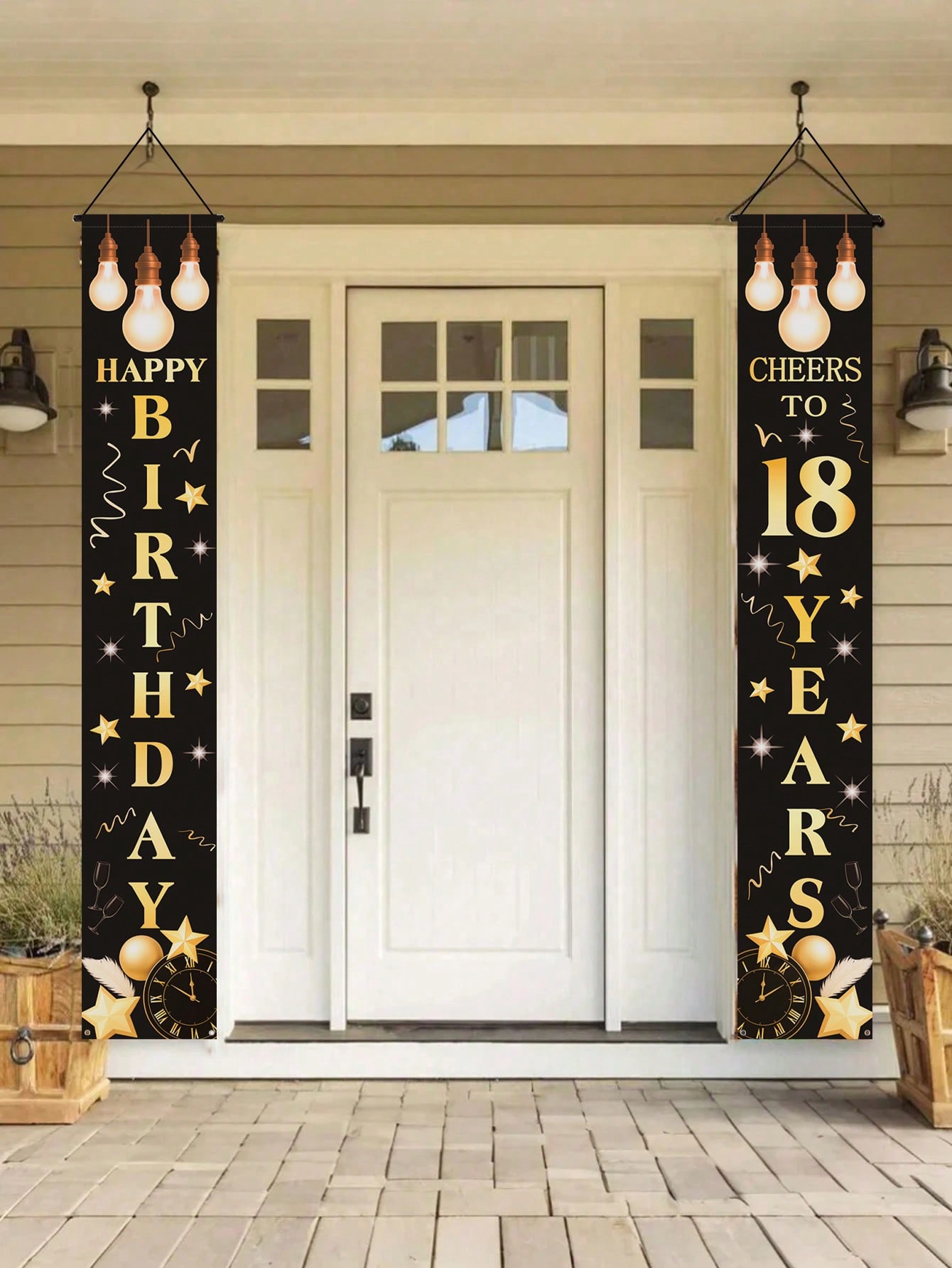 Party Banner Gold - 18번째 생일 축하 배너 1쌍, 블랙과