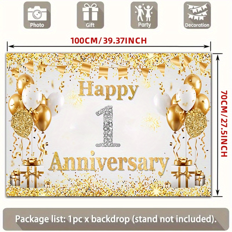 2D 평면 골드 화이트 해피 1주년 기념 풍선 배너 폴 - Party Banner Gold 리뷰 및 가격