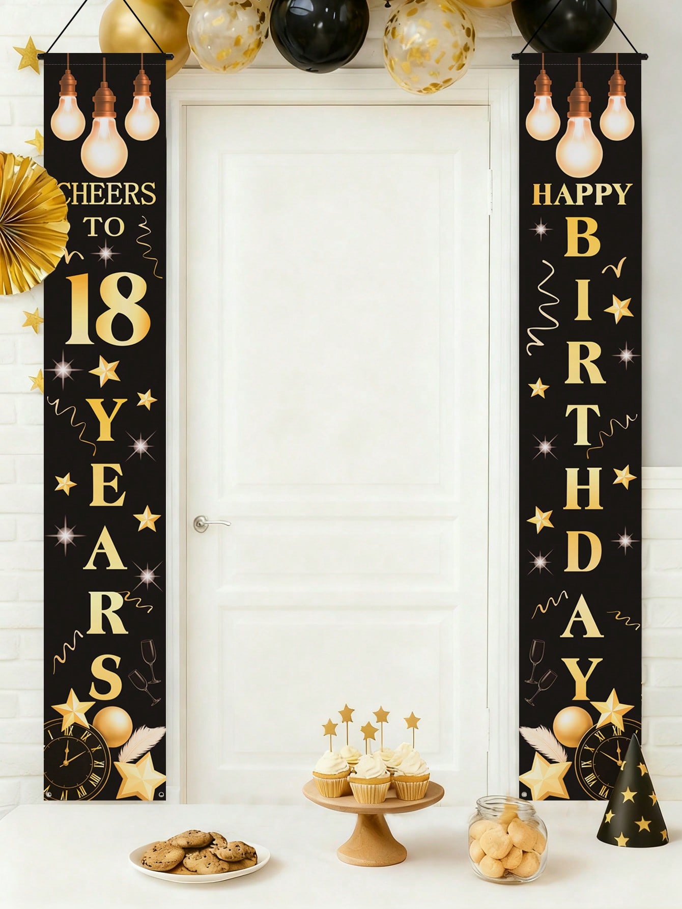 18번째 생일 축하 배너 1쌍, 블랙과 골드 테마, 생 - Party Banner Gold 리뷰 및 가격