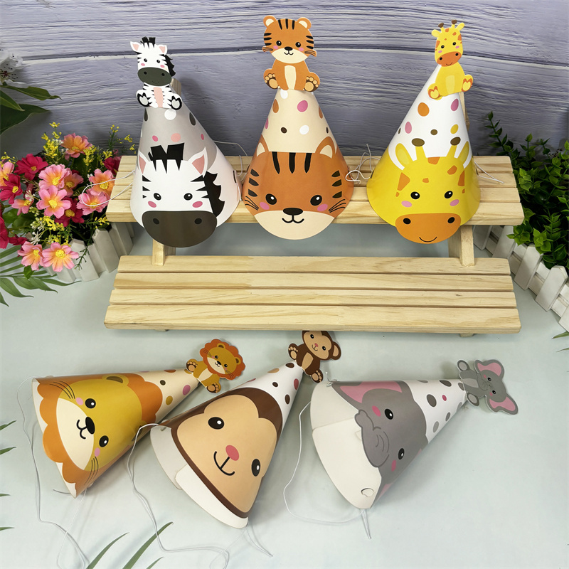 6종 정글 동물 종이 모자 코끼리 원숭이 기린 사자 호 - Party Hat Cone 리뷰 및 가격