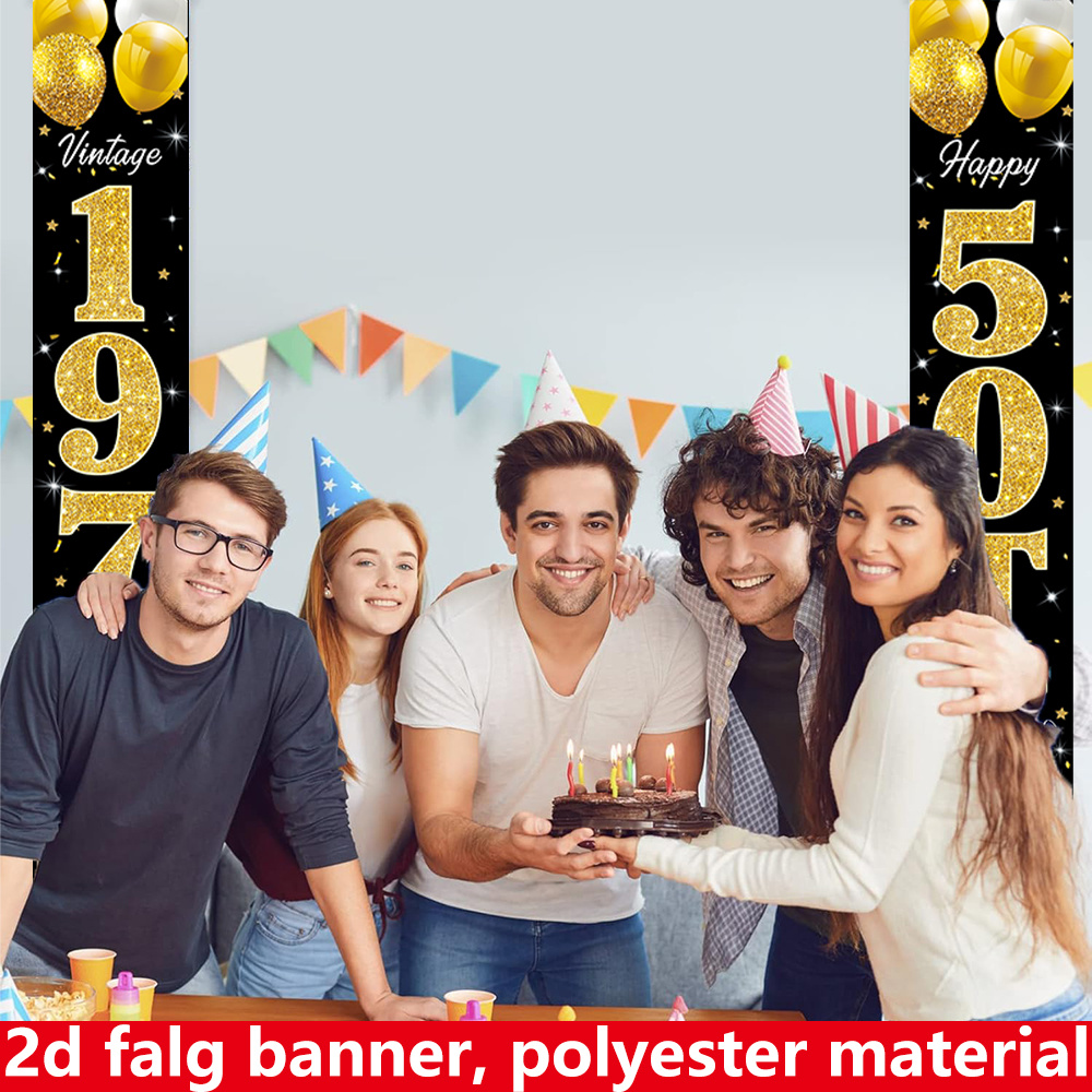 2D 플랫 배너, 2피스 생일 배너, 폴리에스터 소재, - Party Banner Gold 리뷰 및 가격