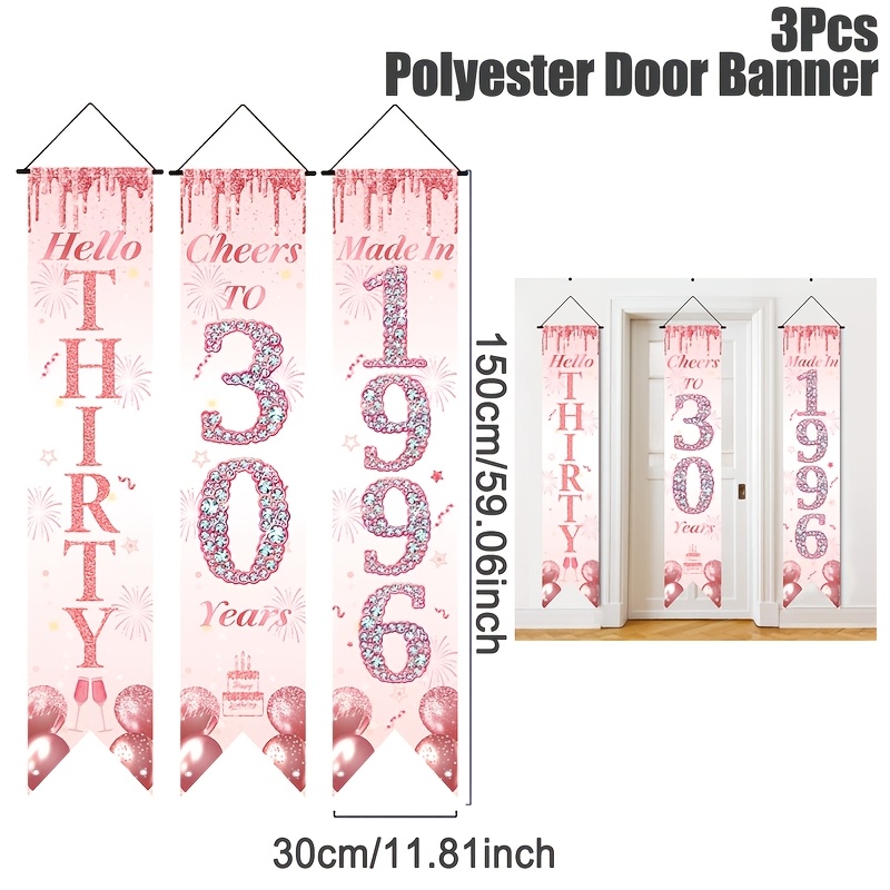 2D 플랫 3피스 핑크 골드 30번째 생일 도어 배너  - Party Banner Gold 리뷰 및 가격