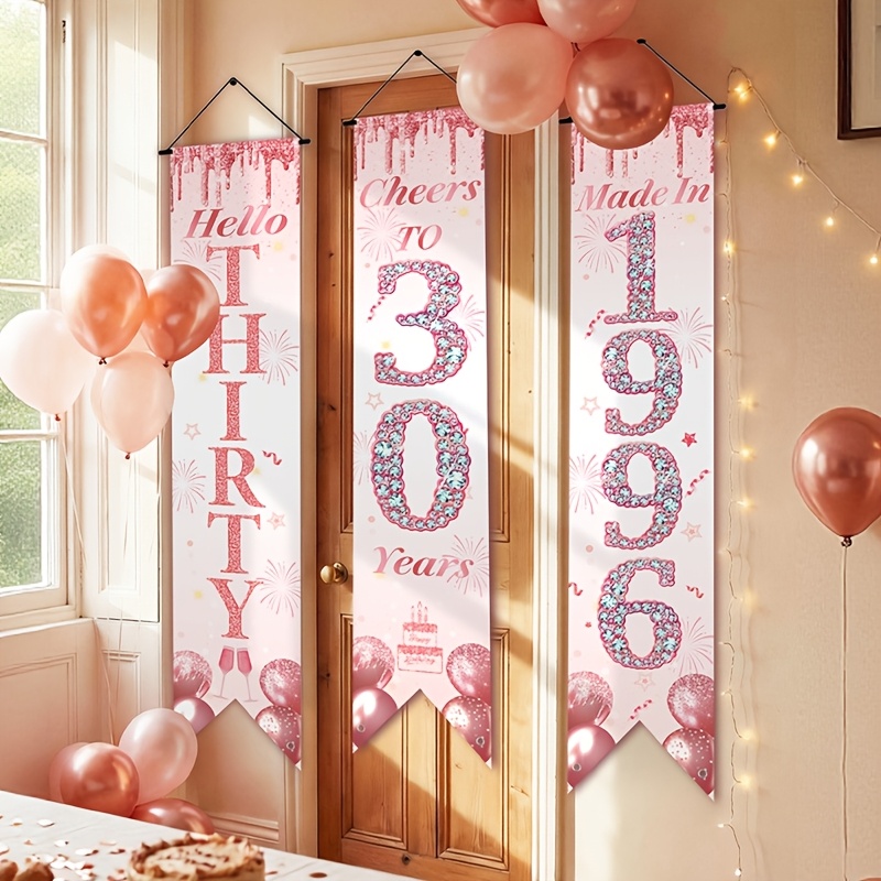2D 플랫 3피스 핑크 골드 30번째 생일 도어 배너  - Party Banner Gold 리뷰 및 가격